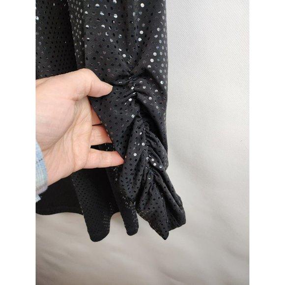 Susan Graver Black Sequined Liquid Knit Ruched Sleeve Top Size Large - Picture 2 of 6